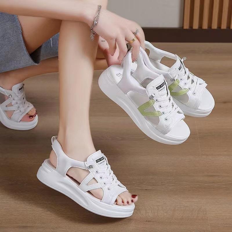 2025 Summer New Women's Shoes Thick Bottom Hollow Sponge Cake Fashion Casual Sports Flat Bottom White Shoes Sandals for Women
