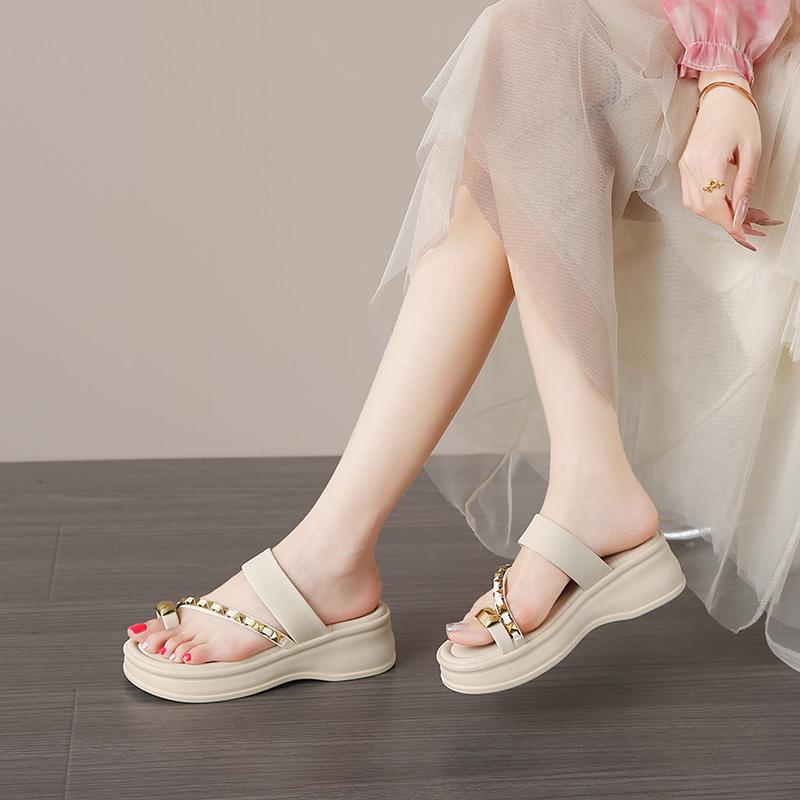 Fashion CRLAYDK Fashion Sandals for Women Slip On PU Leather Flip Flop Slides Ladies Casual Walking Summer Platform Beach Slippers