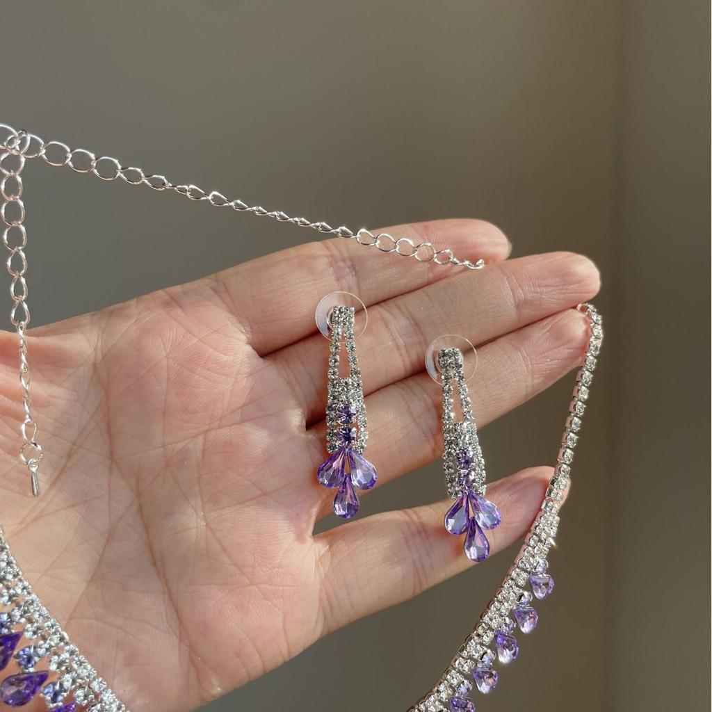 Strass Tropfen Quasten Ohrringe & Halskette Set - Luxuriöse High-End Schlüsselbeinkette für Frauen