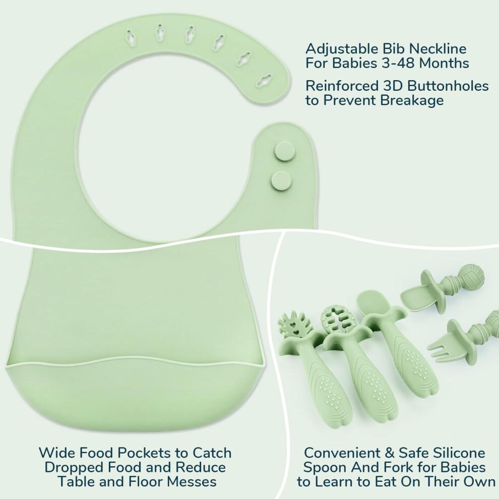 comeder Baby Weaning Set, 10 Pcs Silicone Baby Feeding Set, Baby Led Weaning Feeding Supplies for Toddlers, Baby Plates and Bowls Sets with Adjustabl