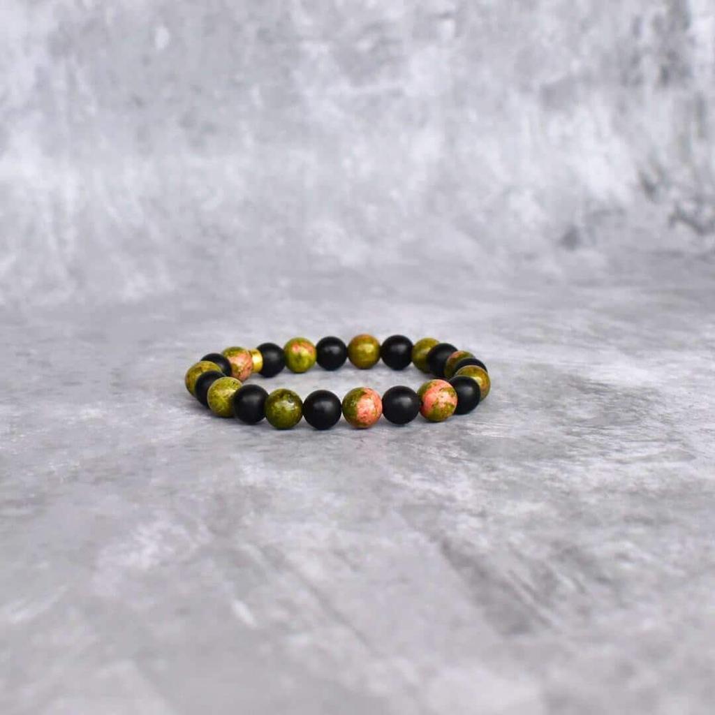 Natural Unakite and onyx beaded bracelet Healing Gemstone Bracelet Stretchable Beaded Stone Bracelet for men Unique friendship bracelet
