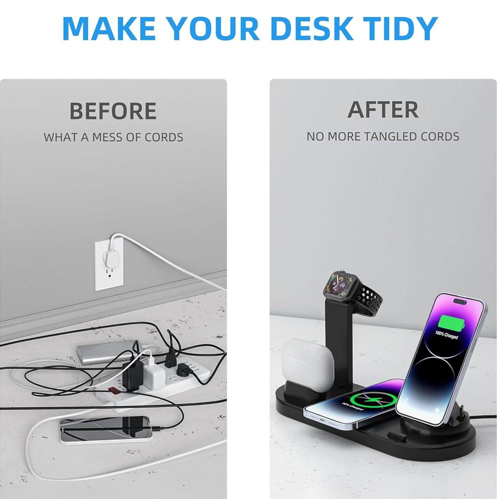 Soporte Cargador Inalámbrico 4 en 1 de 60W Para iPhone 15 14 13 12 X Samsung Galaxy S22 S21 Reloj Airpods Estación Dock de Carga Rápida