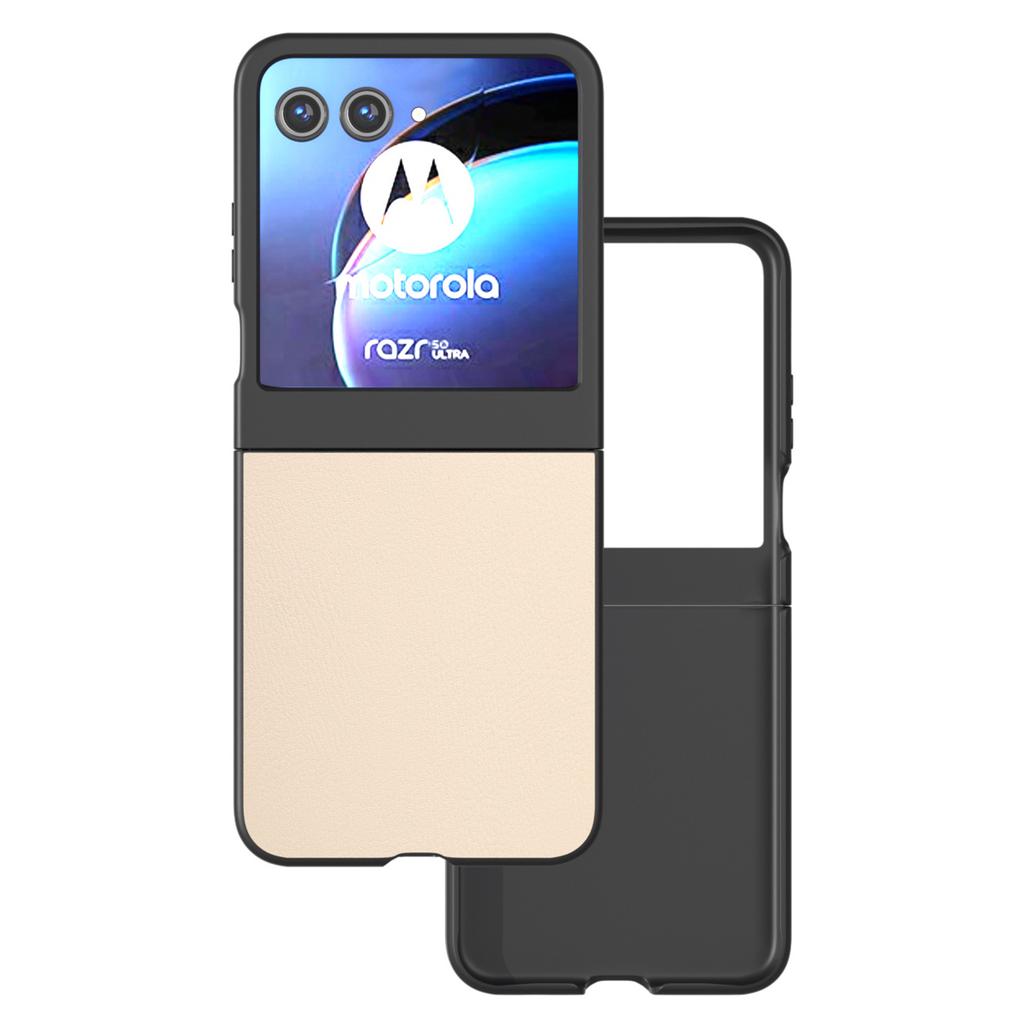 For Motorola Razr 50 5G Case Black Edge PU Leather Coated PC Phone Cover