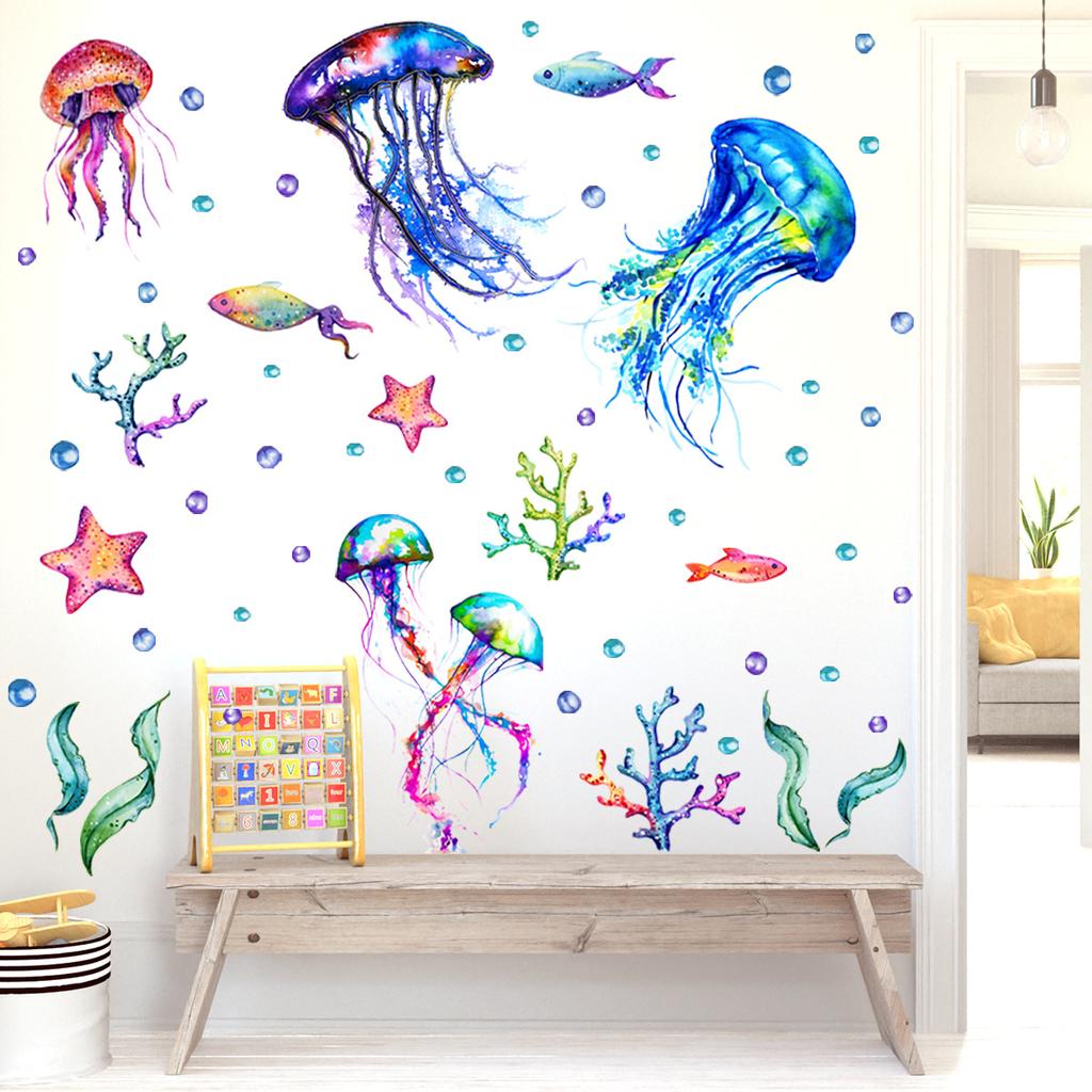 Underwater World Jellyfish Starfish Wall Stickers Living Room Bedroom Children's Background Decoration Decals