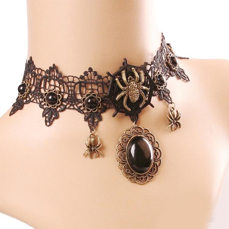 Gothic Lace Choker Necklace With Spiders Pendant This Gothic Lace 1 золотой