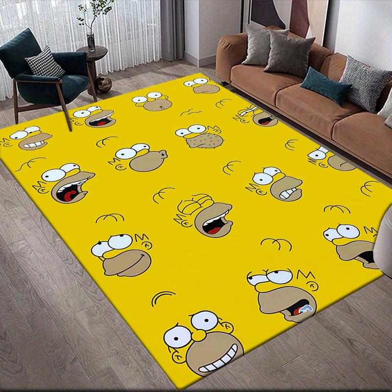 Homer Simpson Flannel Printed Carpet, Home Sofa Decoration for Living Room & Bedroom, Non‑Slip Play Flannel Floor Mat for Game Room