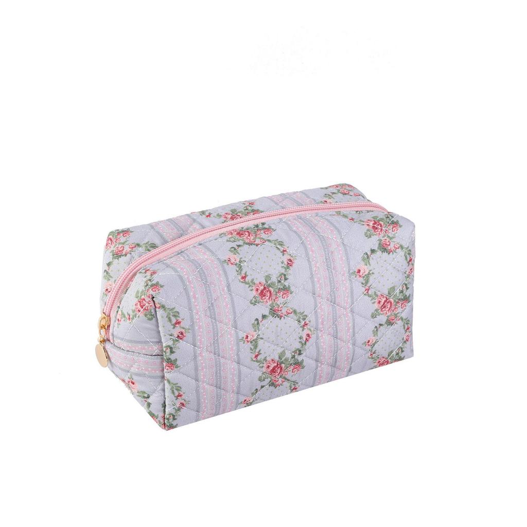 Floral Quilted Cotton Makeup Bag: Large Capacity Student Pencil Case & Toiletries Organizer