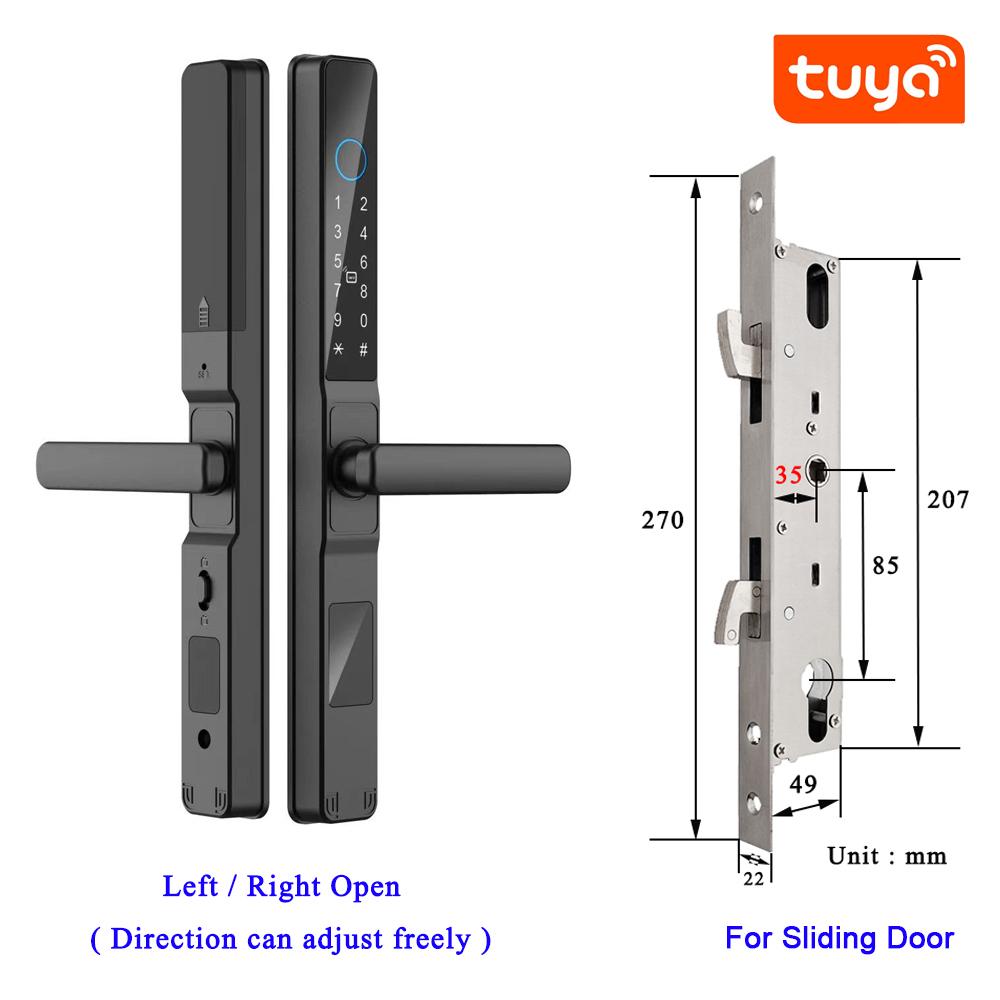 IP65 Waterproof Works With Tuya APP Smart Fingerprint Password RFID Card Lock For Pull Push Sliding Bridge Cutoff Aluminum Door