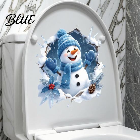 Easy Peel And Stick Decorations Christmas Snowman Toilet Stickers 3D Bathroom Wall Decals Holiday Glass Door Stickers Waterproof PVC Window
