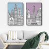 European Style Simple Decorative Canvas Painting Lines Cartoon Building Hotel Apartment Living Room Hanging Painting Wall Art