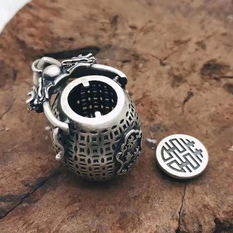 Opened Retro Creative Hollow Out Copper Coin Pendant Double Dragon Head Handle Necklace For Men And Women Jewelry