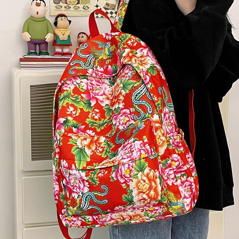 DELIXIONG Nylon Backpack Regular Women's Red/Green/Black DLX-XCX-8626