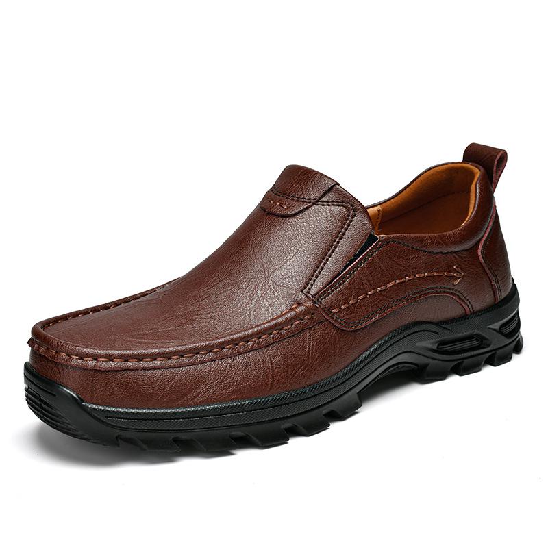 Men's Large Size Leather Loafers - Outdoor, Casual, Slip-On, Spring Low-Top Dad Shoes