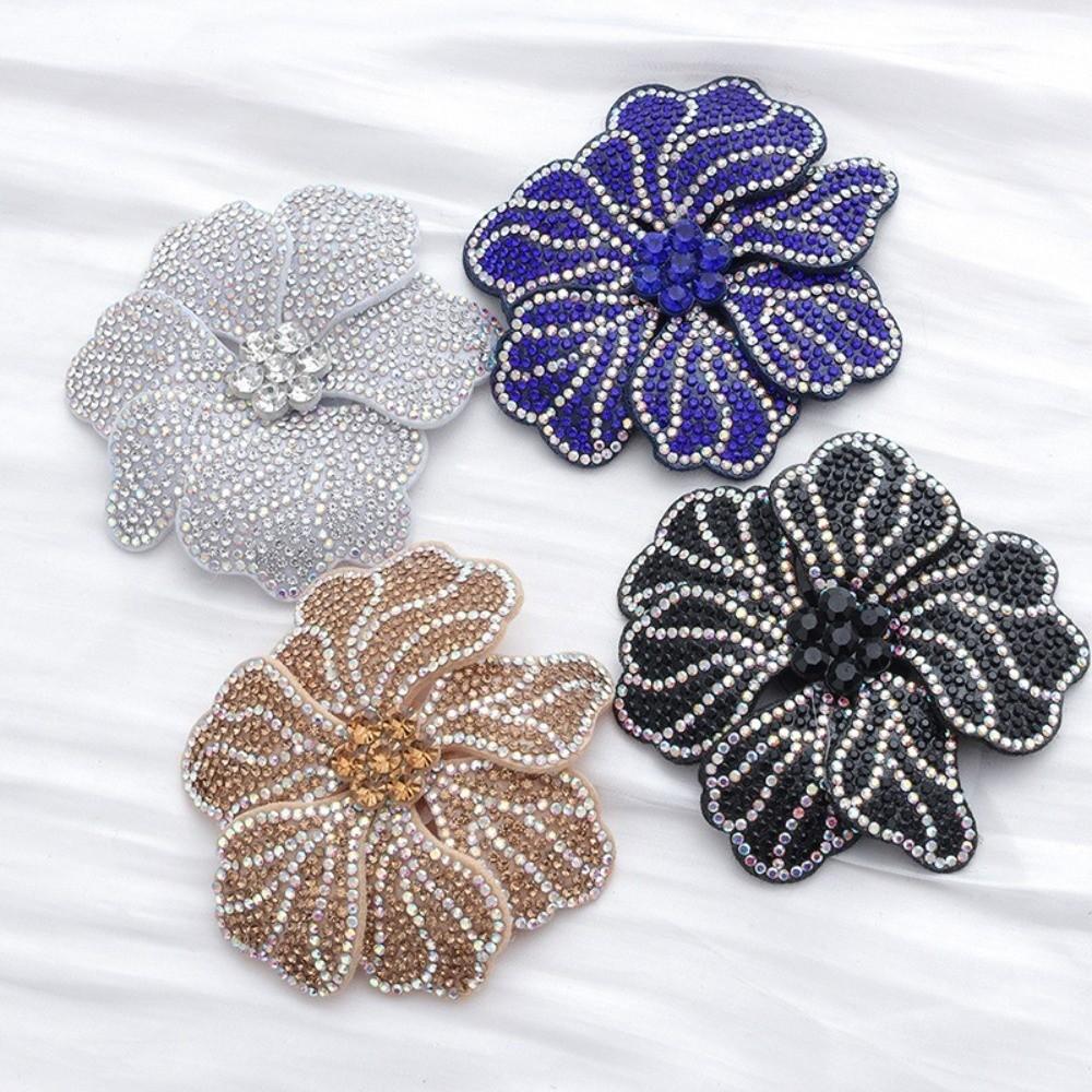 DIY Craft Rhinestone Flower Patches Sparkling Rose Brooch Fabrics Sew-On Applique  Sewing Supplies
