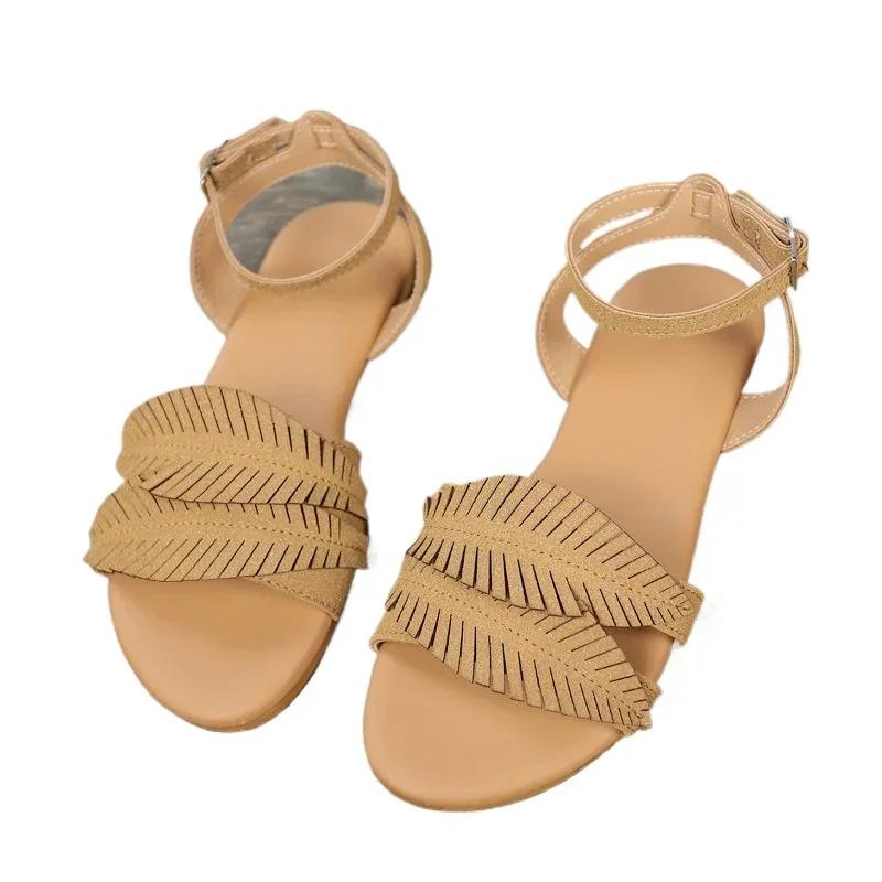 Fashion 2025 Fashion Ladies Shoes Open Toe Women's Sandals New Buckle Strap Casual Plus Size Summer Solid Light Best Seller Flat Sandals