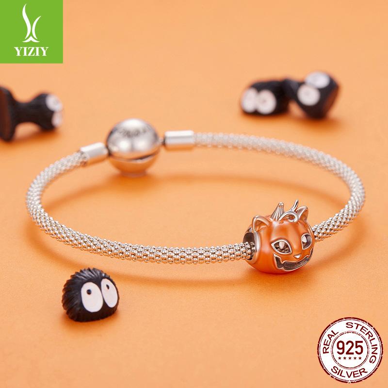 Halloween Luminous Light Dripping Oil Pumpkin Cat Beaded Personality Funny S925 Sterling Silver Beads Loose Beads
