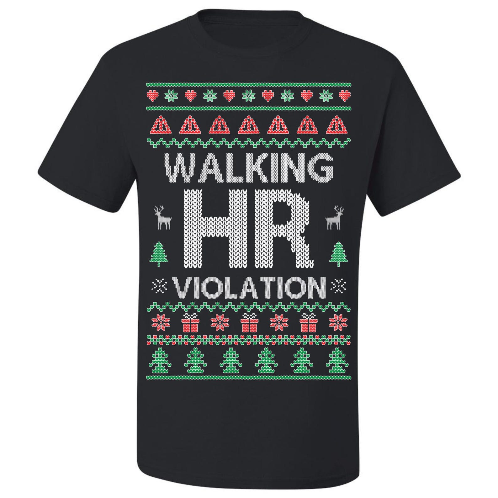 Ugly Christmas T-Shirt Walking HR Violation Tee Shirt L