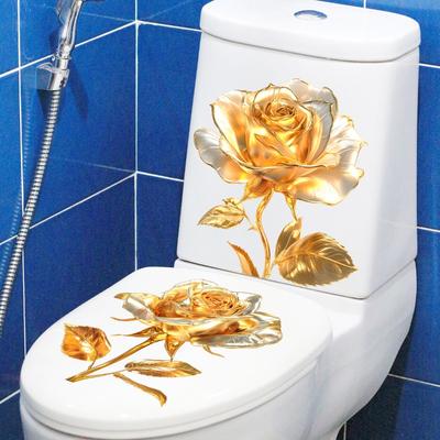 Creative Golden Floral Toilet Decal for Bathroom Washroom Background Decoration Self-Adhesive Removable