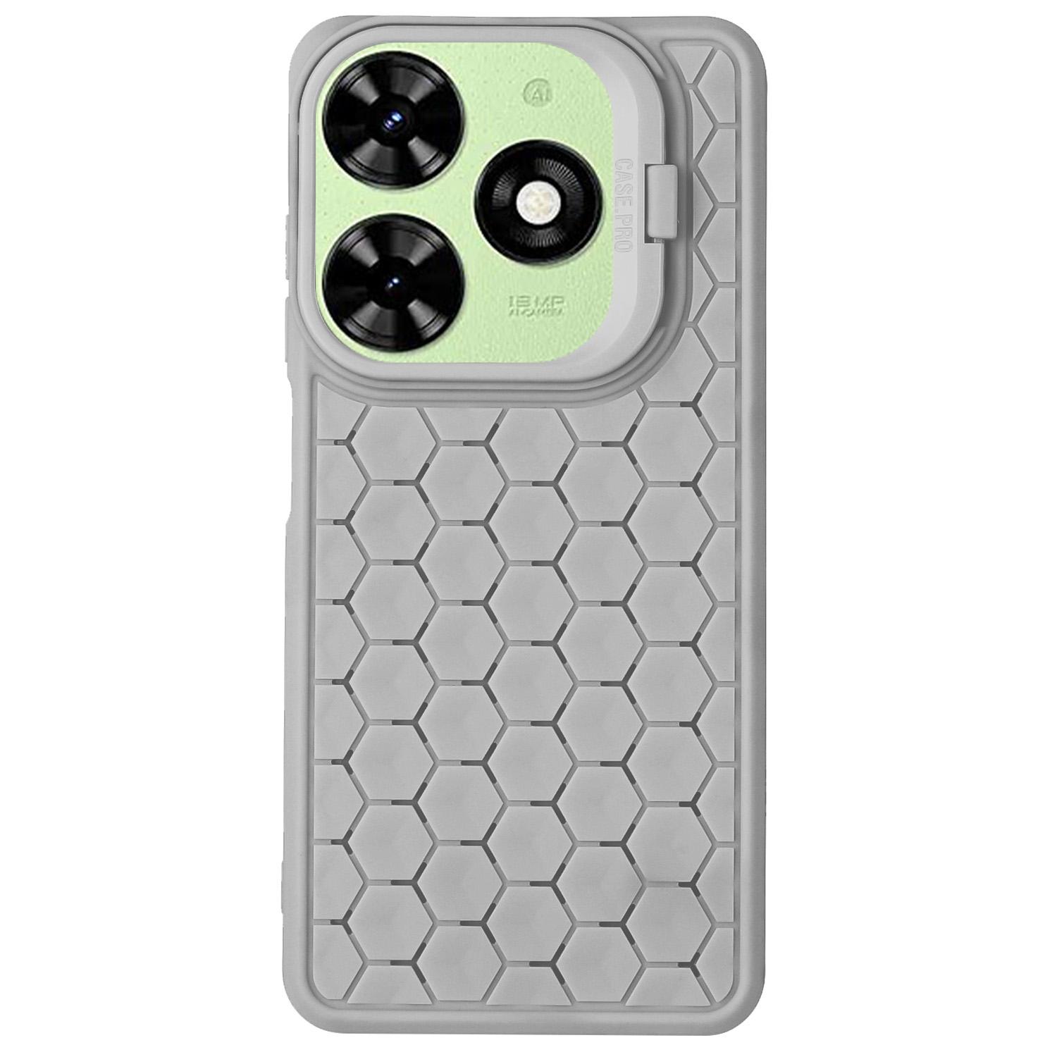 

For TECNO Pop 8 Case Heat Dissipation Lens Frame Kickstand TPU Phone Cover Grey