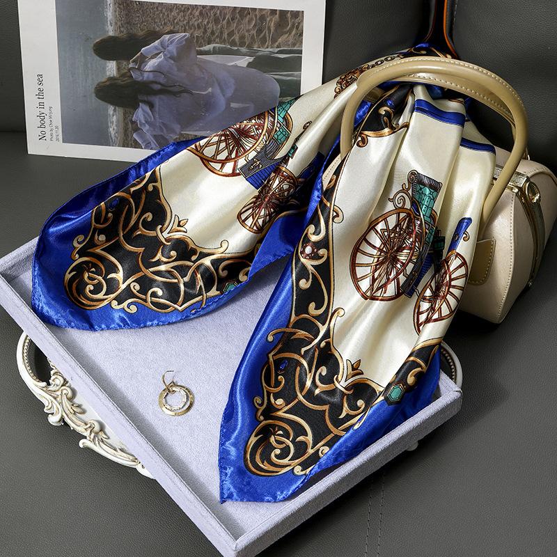Gefleckter Satin Damen Frühling und Sommer Seidenimitat Schal Bedruckter Kleiner Quadratischer Schal Geschenk Europäischer und Amerikanischer Schal Stola
