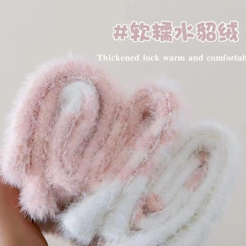 Mink plush cute fluffy socks children girls autumn and winter thickened warm sleeping socks plush pink strawberry rabbit
