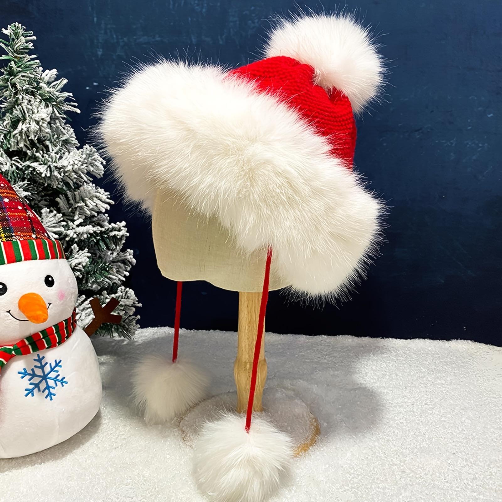 

Цельная женская эластичная зимняя шапка с помпоном из искусственного меха - Насыщенно-красная эластичная вязаная шапка, для фестивалей и улицы, мягкая 46x32cm