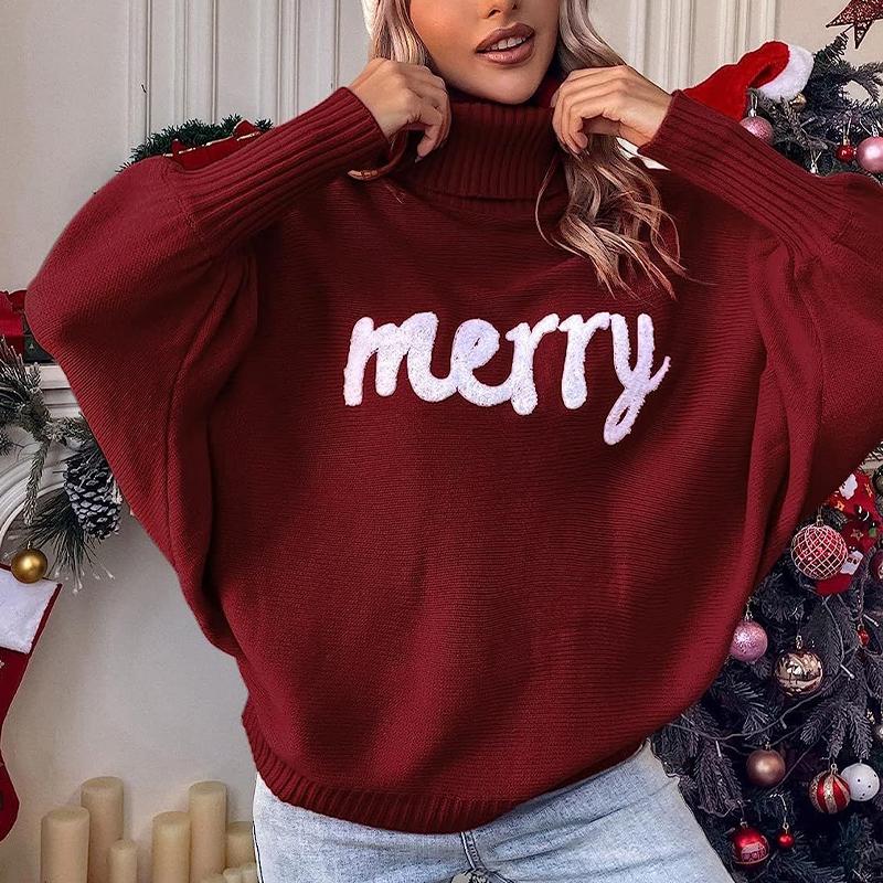 

Свитер с высоким воротником, женский свободный вязаный топ с длинными рукавами и буквами L кларет