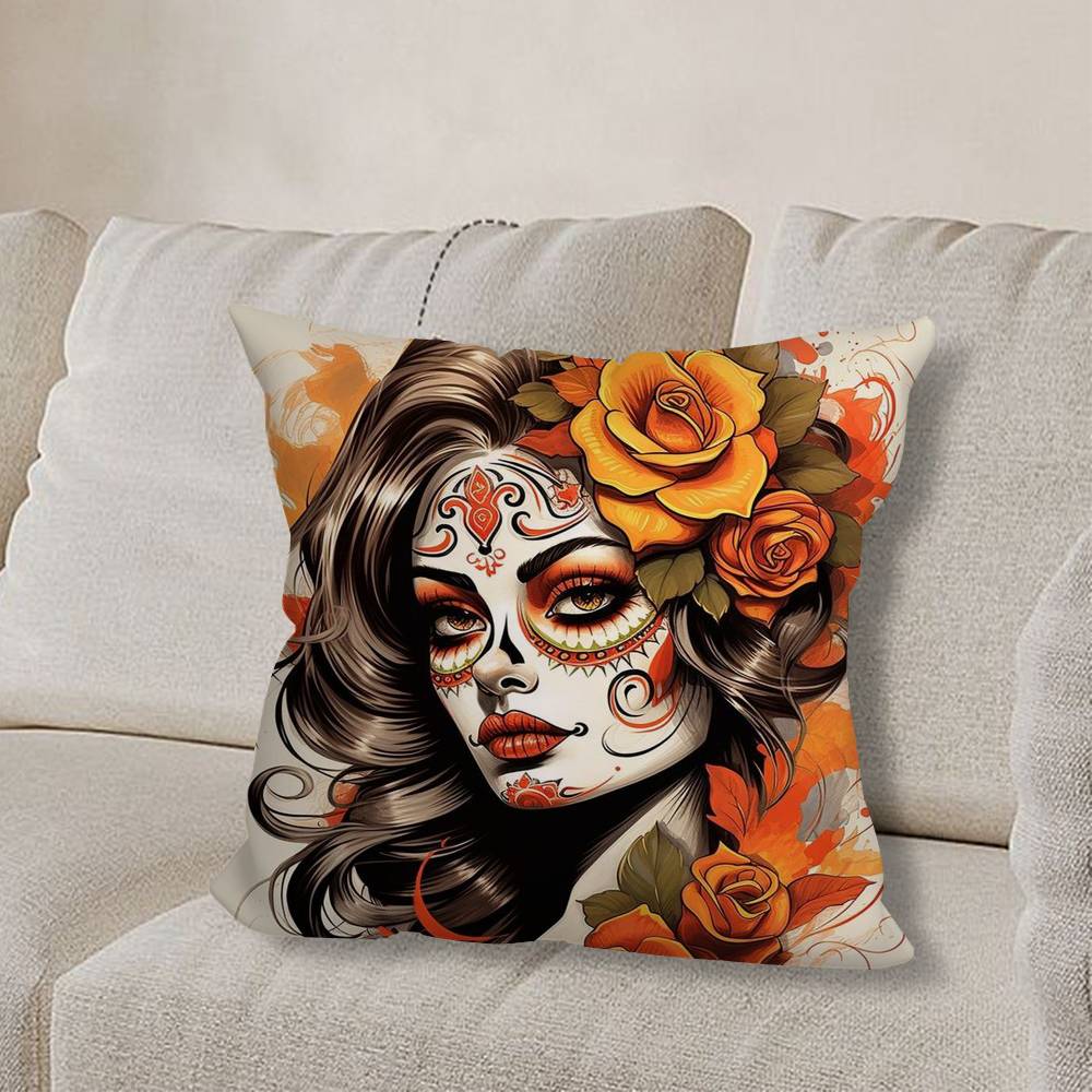S-Skull Girl Catrina R-RoseS Pillow Case Pillow Case Living Room Sofa Cushion Cover Suitable For Home Bedroom Room Decoration