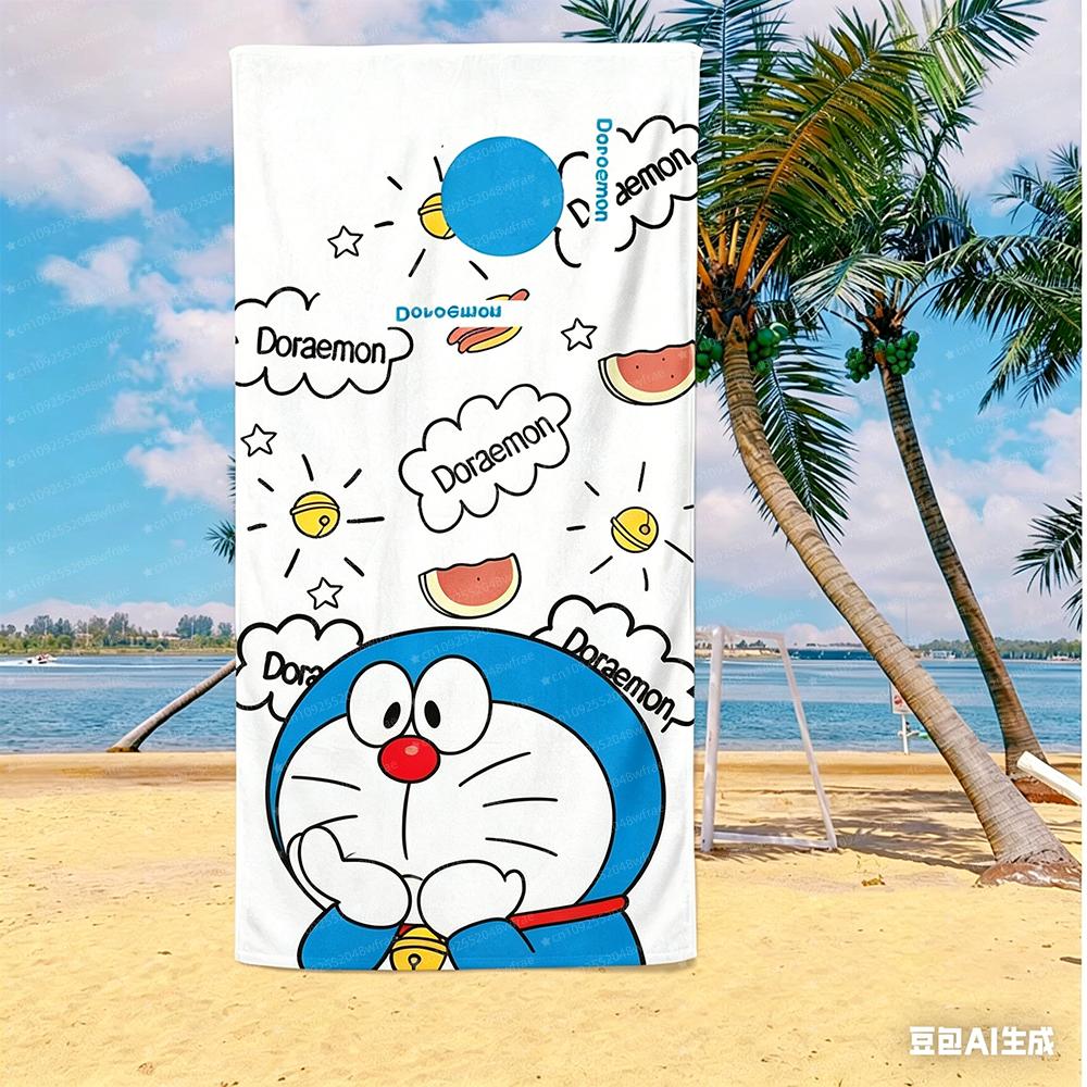 Doraemon Beach Towel Cartoon Cute Printed Bath Towel Microfiber Robotic Cat Swimming Quick Dry Comfortable Soft Beach Towel