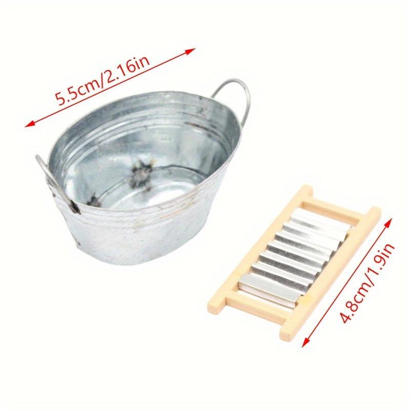 

Миниатюрный набор для стирки в масштабе 1/12 - металлическая стиральная доска и ванна - миниатюрное украшение для кухни/гостиной своими руками - идеальный подарок 1 Set