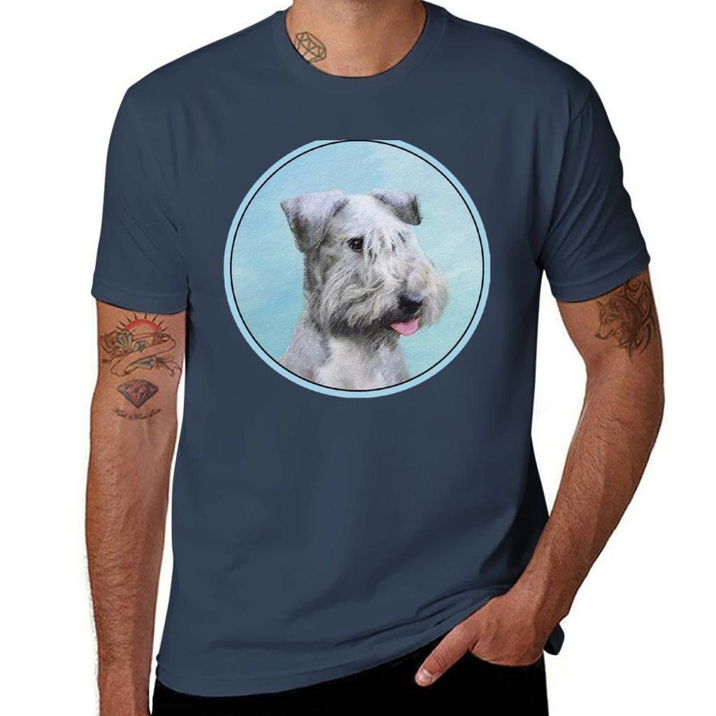 Cesky Terrier Painting Cute Original Dog Art Tshirt Gym Wear Breathable Short Sleeve Tee Tshirt