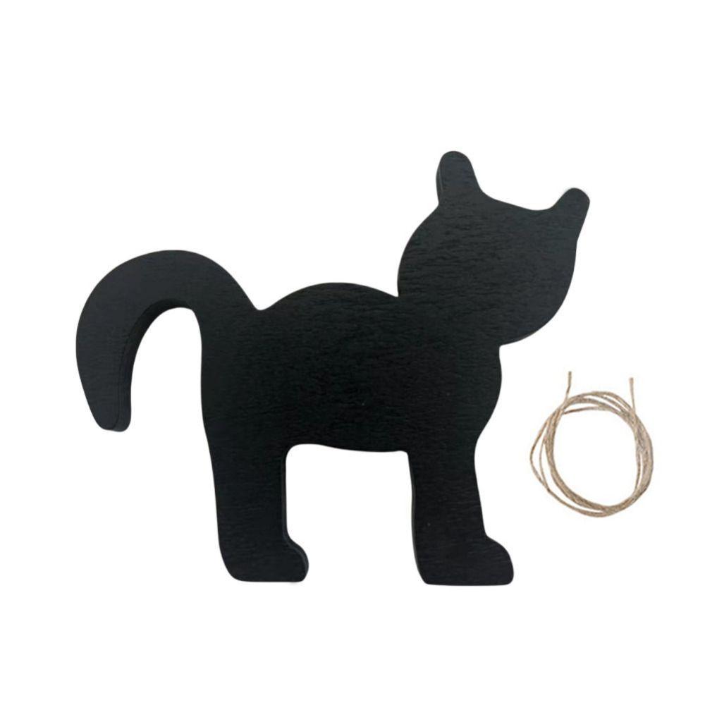 2pcs Wooden Cat Figurine Mini Animal Statue Halloween Black Cat Ornament Landscape