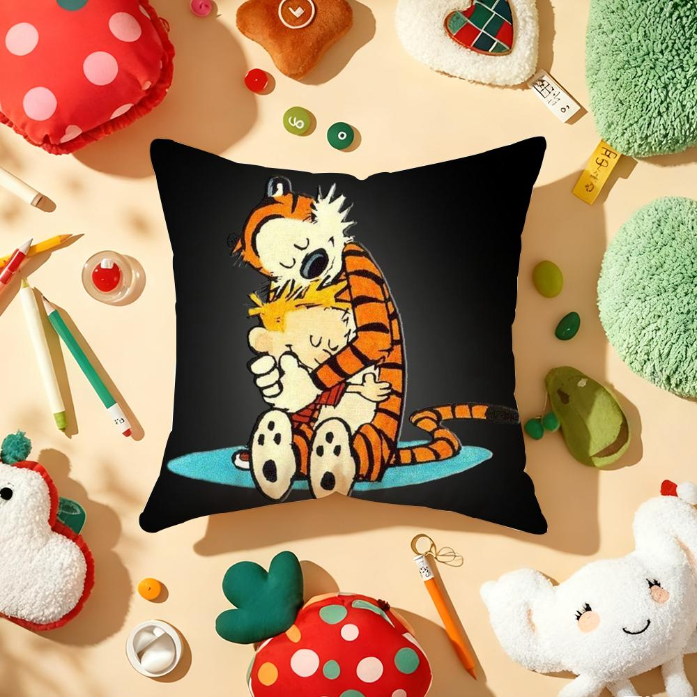 Comic CCalvin and HHobbes Cushion Cover Plush Fabric Soft DoubleSided Printed Sofa Warm Winter Home Gift Pillow Cover 30x30cm