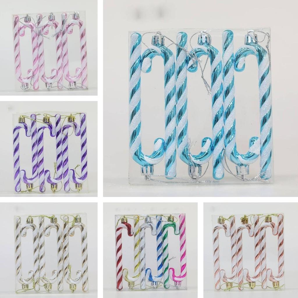 X 6 Candy Cane Glitter Hanging Christmas Tree Decoration Santa Ornament Xmas