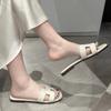 Spot~ Summer lazy H cool slippers fashionable versatile beach flat bottom one-word ins tide white slippers women wear