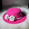 French Retro Pearl Flower Wool Flat Top Top Top Hat Autumn and Winter Small Fragrant Wind Big Brim Street Shot British Woolen Hat