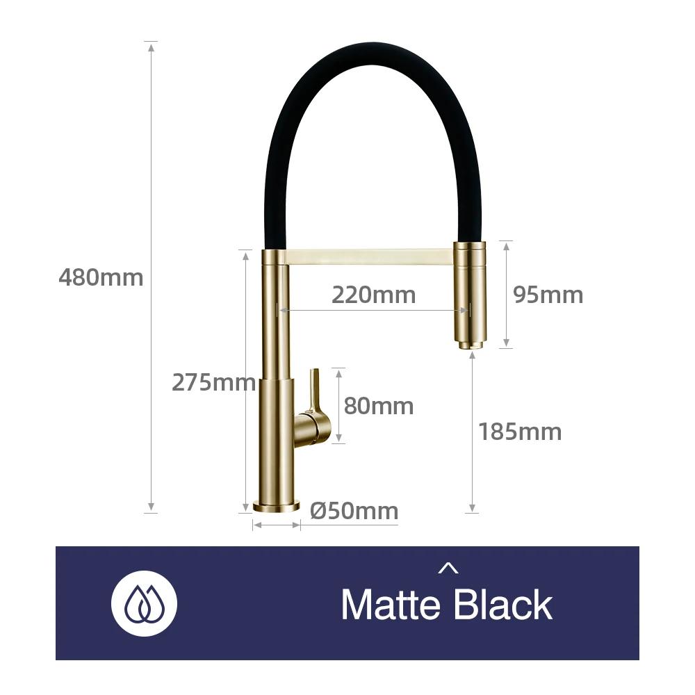 Brushed Gold Kitchen Faucet Hot And Cold Water Tap Black Hose Matte Gold Spout Sink Mixer Made Of Lead Free Copper