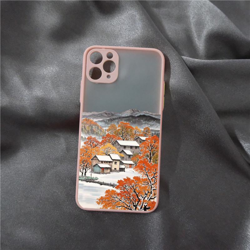 Ink Painting Autumn Scenery House Phone Case for IPhone 16 15 13 12 11 Pro Max Mini 14 Plus SE20 X XS XR Shockproof Hard Covers