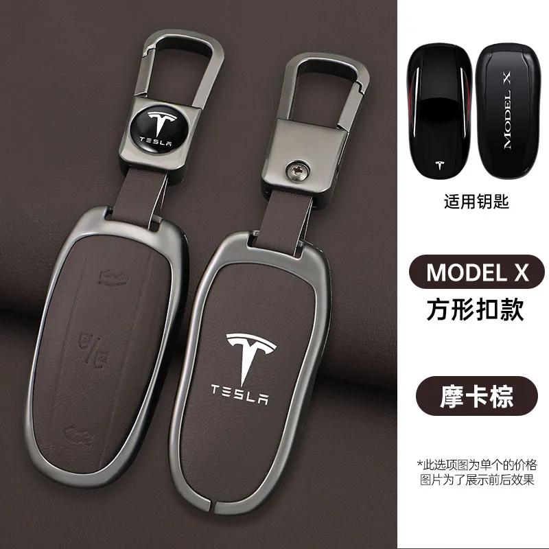 Autoaufkleber 2025 Neu Tesla Zinklegierung Leder Auto Schlüsselanhänger Smart Fernbedienung Schlüsselhülle Abdeckung Schale Tasche Halter Für Tesla Model X Model M Pro