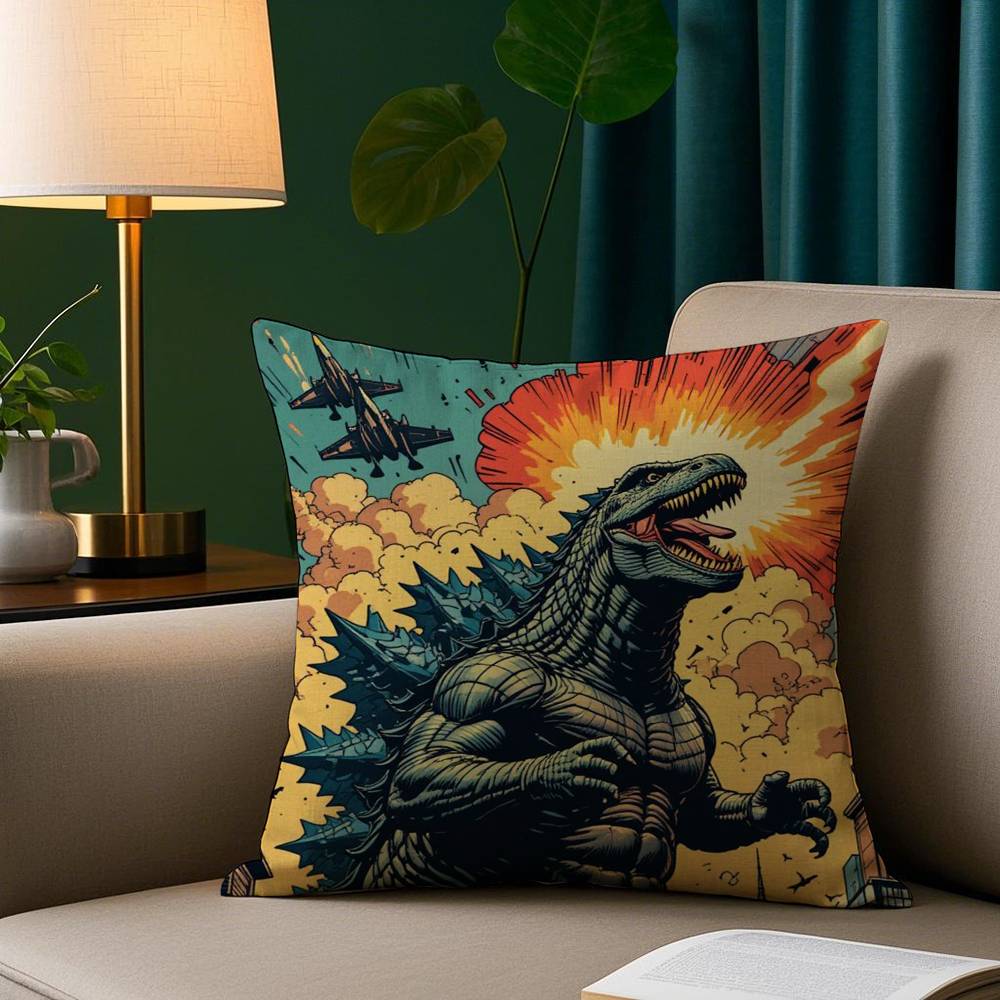 Cool G-GodzillaS Kuddfodral Plyschtyg Mjukt Kuddfodral Dubbelsidigt Tryck Soffkuddfodral Överkast