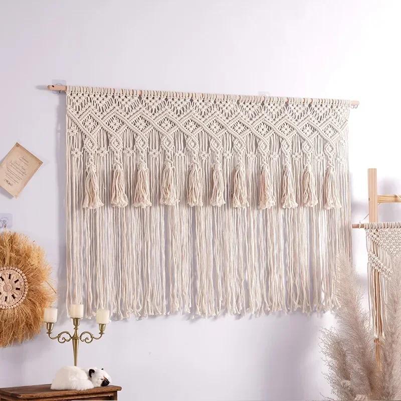 Cortina de Porta Oca de Corda de Algodão Tecida Tapeçaria Franja Decoração de Fundo Decoração de Parede Cortina Doméstica Divisória de Foyer