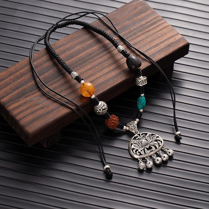 Retro Diamant Bodhi Verstellbare Glücksbringende Schlüsselbeinkette Damen Silber Bernstein Halskette Pulloverkette