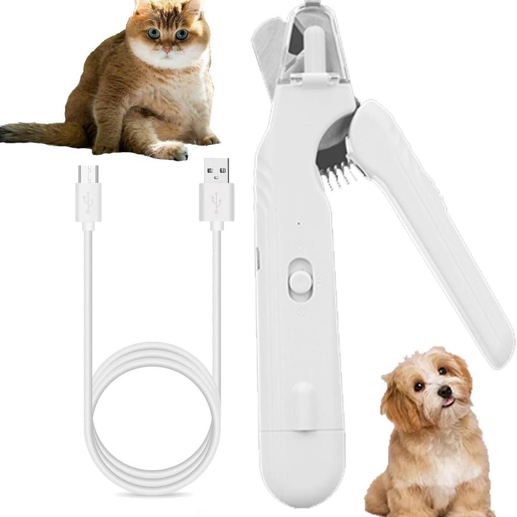 2 In 1 Pet Nail Clippers Dog Nail Grinder for Dogs Cats Claw Trimmer with 2 LED Lights Quiet Splash Guard Pet Nail Grooming Tool