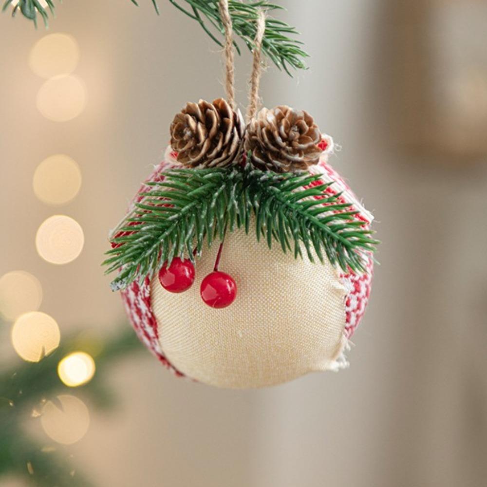 with Berry Leaves Christmas Tree Ball Red Green Plaid Cloth Christmas Tree Ornament  Xmas Decor