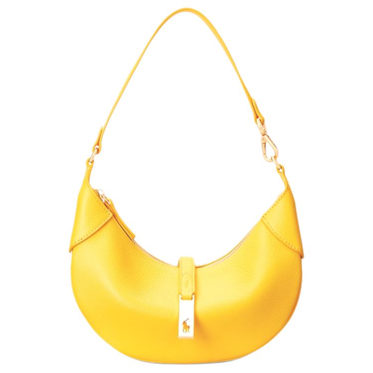 

Polo Ralph Lauren Polo ID Hollow Logo Hardware Zipper Closure Leather Half Moon Shoulder Bag Mini Women shoulder bag Yellow WAPOBAG02V20084700 Basic Set (Bag+Dust Bag)