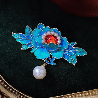 Guochao Pionbrosch Avancerad Känsla Personlighet Temperament Blå Brosch Hanfu Cheongsam Utsökta Accessoarer