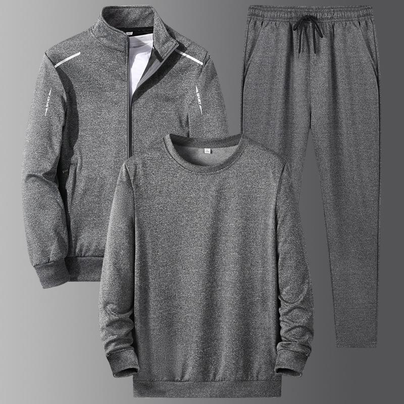 Sports Suit Men's Cardigan Sweatshirt Three Piece Set Casual Sweatpants Youth Loose Round Neck Top Trendy Long Sleeved Shirt