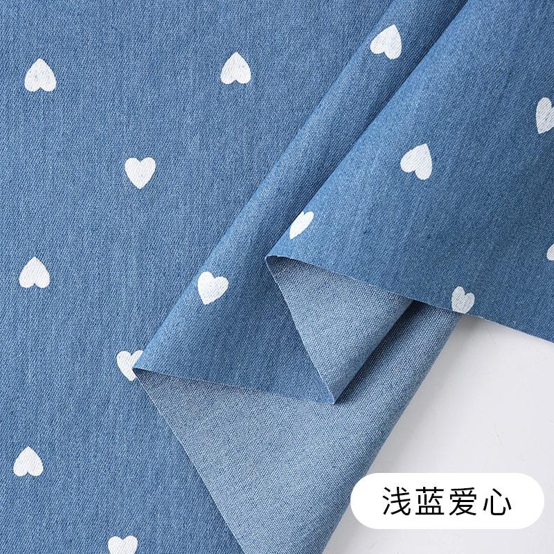 0,5 m/1 m/2 m Baumwoll-Denim-Stoff mit geringer Elastizität, gewaschen, mit Schleifendruck, für Hosen, Kleider, Taschen, handgefertigt, DIY-Bekleidungsstoffe