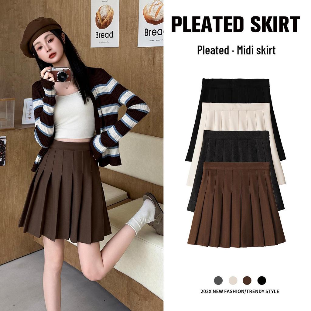 High Waist Slimming Wool Blend Pleated A-Line Skirt - Petite to Plus Size, Autumn/Winter, College JK Style, Extended Midi Length.
