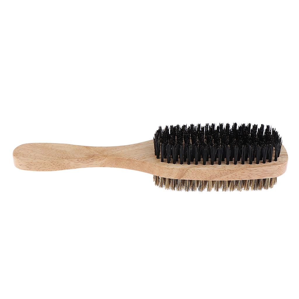 2 Sizes Double Side Men Hair Bristle Beard Mustache Brush w/Wood Handle